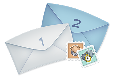 Two letters and two stamps for Toontown Member Mailers.